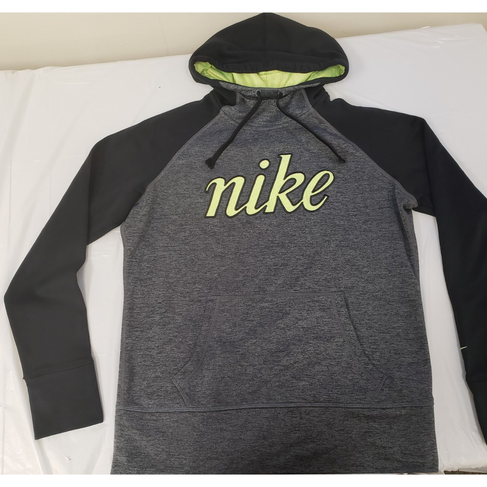 Unisex Hoodie M Gray Green Swoosh Hooded Spell Out Fleece Therma Fit Nike M